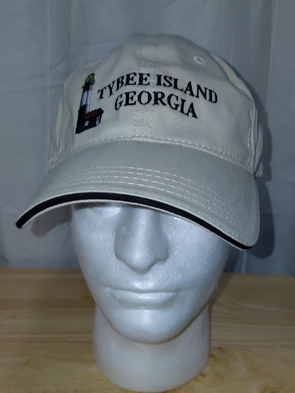 Tybee Island Georgia Baseball Cap - Beige Embroidered Lighthouse